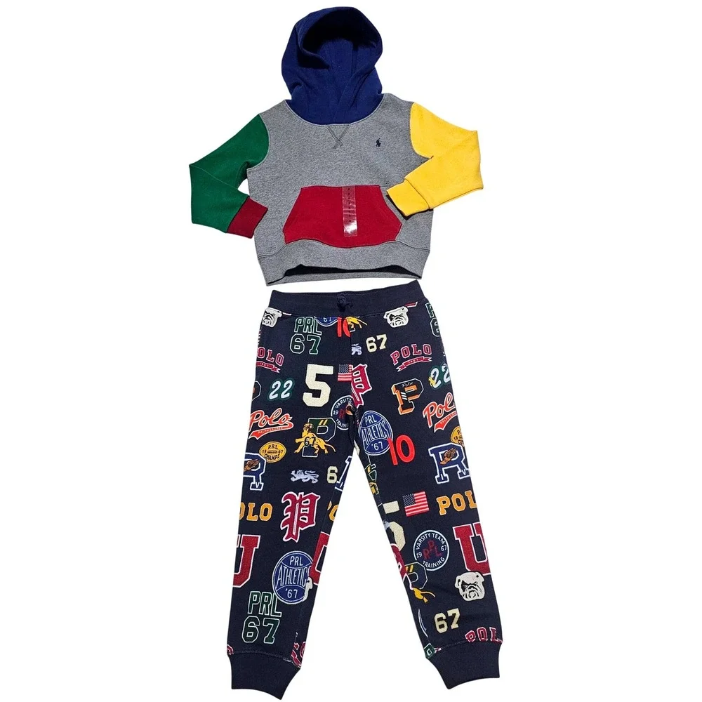 NWOT Polo Ralph Lauren Boys 5 2pc Set Colorblock Hoodie Sweatshirt Jogger Pants